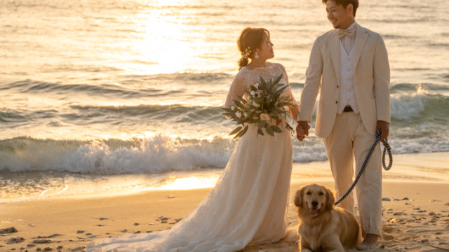 沖縄フォトウェディングのビーチフォト(サンセットイメージ)