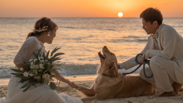 沖縄フォトウェディングのビーチフォト(サンセットイメージ)