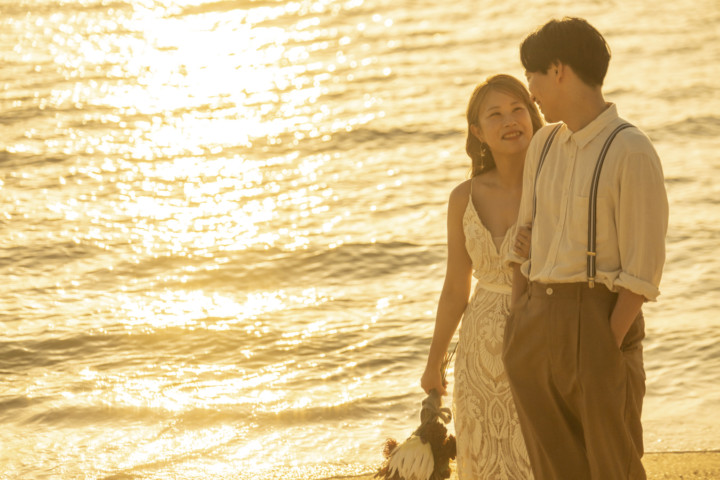 沖縄フォトウェディングサンセット撮影