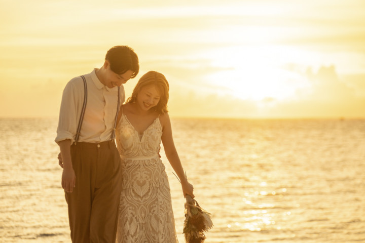 沖縄フォトウェディングサンセット撮影